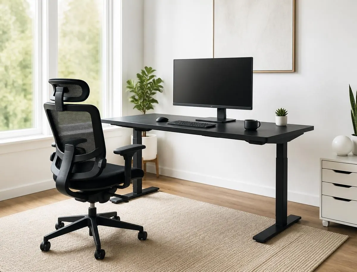 Complete workstation with desk, ergonomic chair and monitor